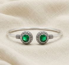 Handmade Silver Jewelry Emerald Oxidised Kada